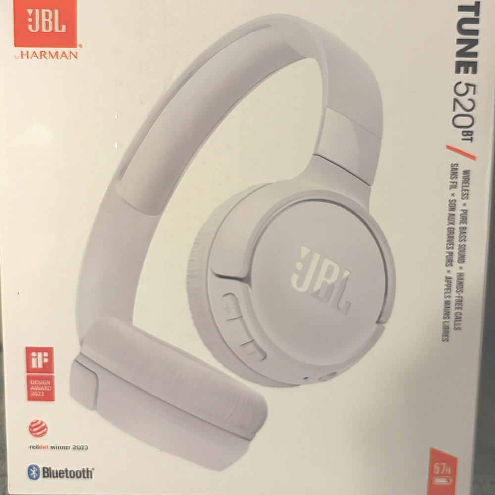 👾JBL Tune 520BT - Wireless On-Ear Headphones, White New 🎧🚛👩‍💻🛫